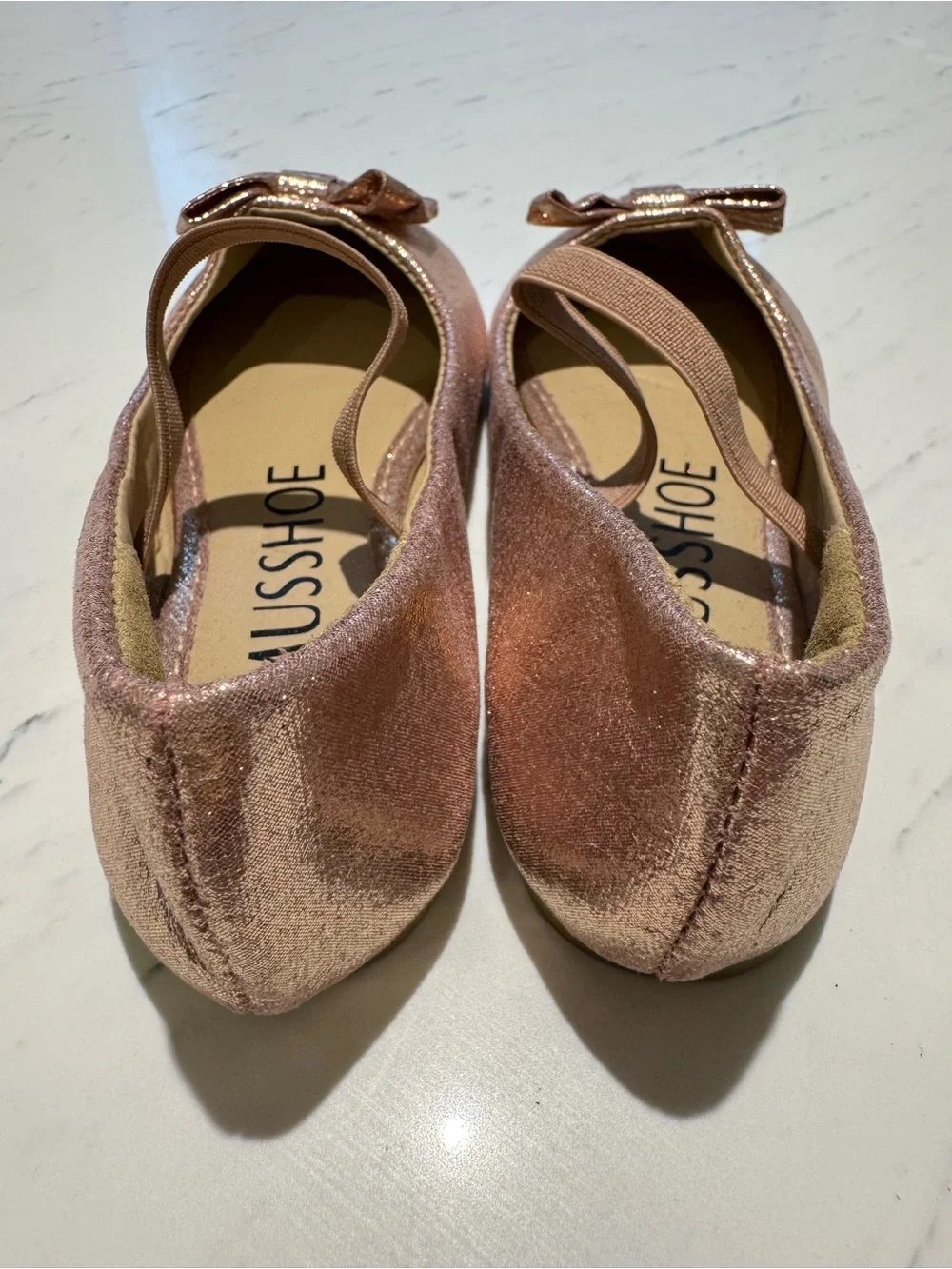 Girls Shimmery Rose Gold Ballet Flats with Bow